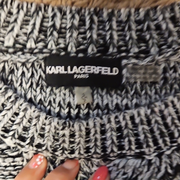 Karl Lagerfeld Cable Knit Balloon Sleeve Pullover Sweater - Picture 5 of 8